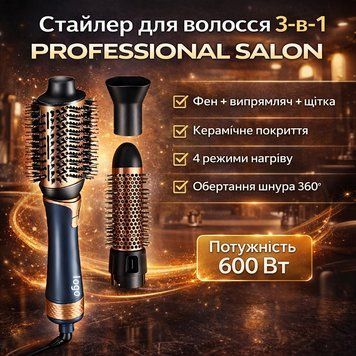 Професійний стайлер для волосся 3-в-1 New Professional Salon &mdash; фен-щітка, випрямляч та укладка / 600W / 4 режими нагріву NPS31 фото