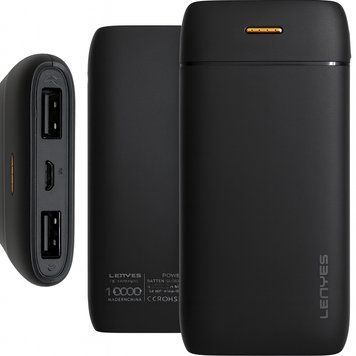 Повербанк LENYES PX167 10000 mAh с LED-индикатором и 2 USB, черный PX167 фото