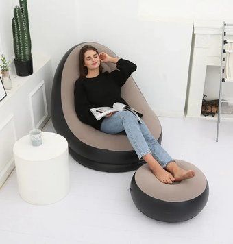 Надувне садове крісло з пуфиком Air Sofa Comfort zd-33223, велюр, 76*130 см zd-33223 фото