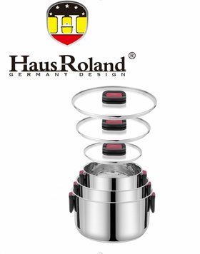 Набір каструль Haus Roland HR168-1, 3 шт. з неіржавкої сталі 1,9/3,6/6,5 л, зі складаними ручками. Сріблястий (HR168-1) HR168-1 фото