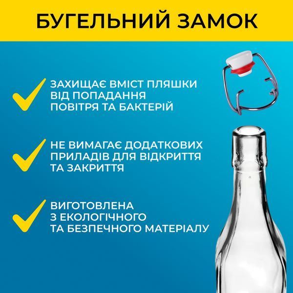 Бутылочка квадратная бугельная, стеклянная (прозрачная) 1 л с бугельной пробкой, 3 шт 100001665-100001129-3 фото