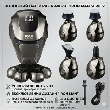 Аккумуляторная машинка для стрижки волос с влагозащитой IPX5 и насадками RAF R.4087 5W RAFR4087 фото