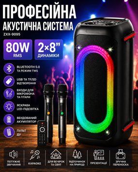 Професійна акустична система ZXX-9095 2&times;8/ / Колонка з LED-підсвіткою і двома мікрофонами ZXX9095 фото