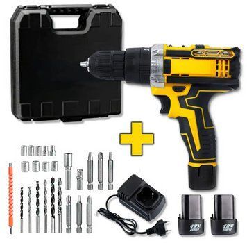 Набор шуруповерт аккумуляторный с насадками screw driver sets yellow 12v Полный комплект в чемодане! NO12v фото