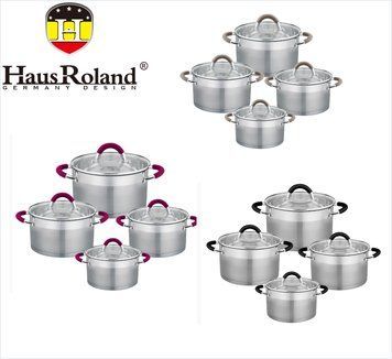 Набір каструль Haus Roland HR121-1 (4 шт) з нержавіючої сталі 1,9/2,6/3,6/5,7 л., Сріблястий HR121-1 фото