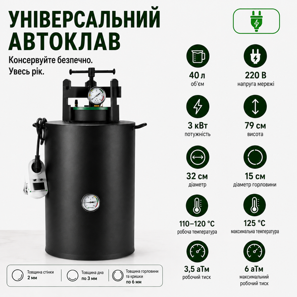 Автоклав для домашнего консервирования универсальный (електро и газ) на 40л 100001997 фото