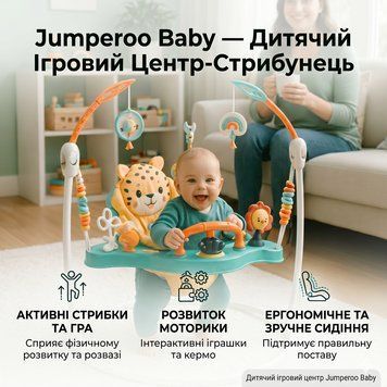 Дитячий ігровий центр-стрибунець Jumperoo: інтерактивний музичний центр 360&deg; з регулюванням висоти та світловими ефектами Зелений Х650 фото