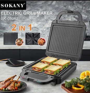 Мультипекарь со съемными формами 2 в 1 вафельница гриль бутербродница Sokany SK-08062 1400 Вт SK08062 фото
